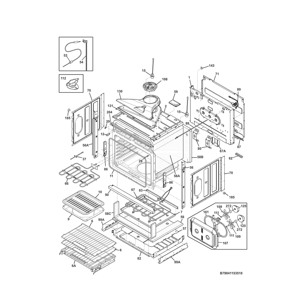 Body Diagram and Parts List for 79041153510  Kenmore Wall Oven