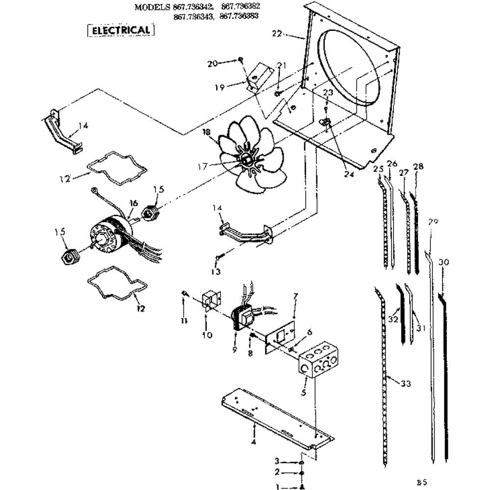 Electrical Diagram and Parts List for 867736382  Kenmore Furnace