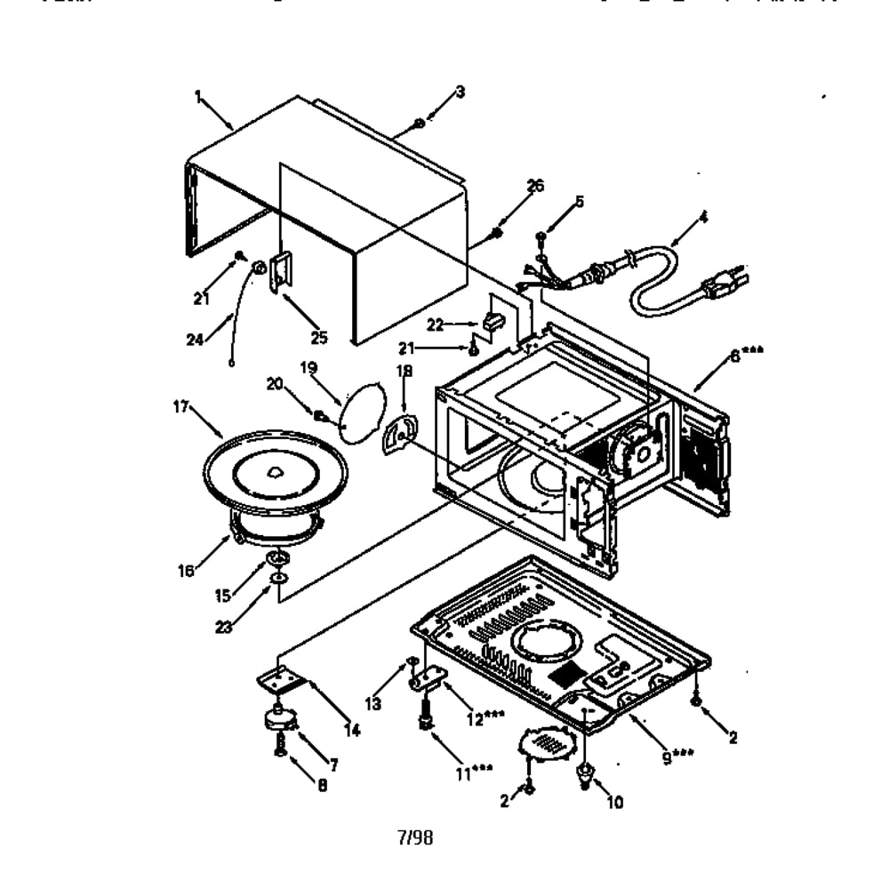 Cabinet Parts Diagram and Parts List for 56568480791  Kenmore Microwave