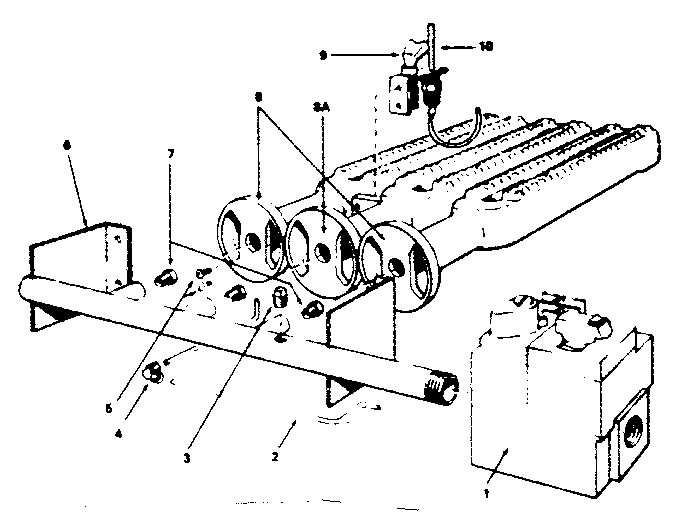 Gas burners & manifold Diagram and Parts List for 229962270  Kenmore Water Heater