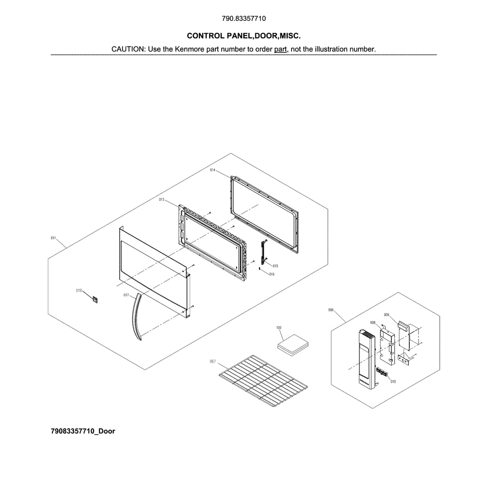 Control Panel,door,misc Diagram and Parts List for 79083357710  Kenmore Range Hood