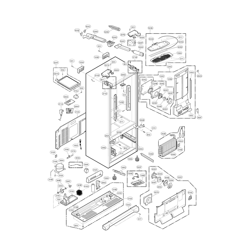 Case Parts Diagram and Parts List for 79571039011  Kenmore Refrigerator