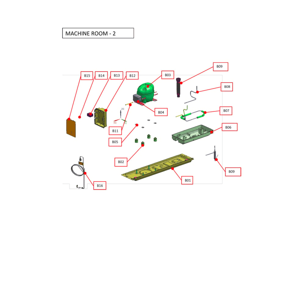 Machine Room Diagram and Parts List for KRFU021AWE0  Kenmore Freezer