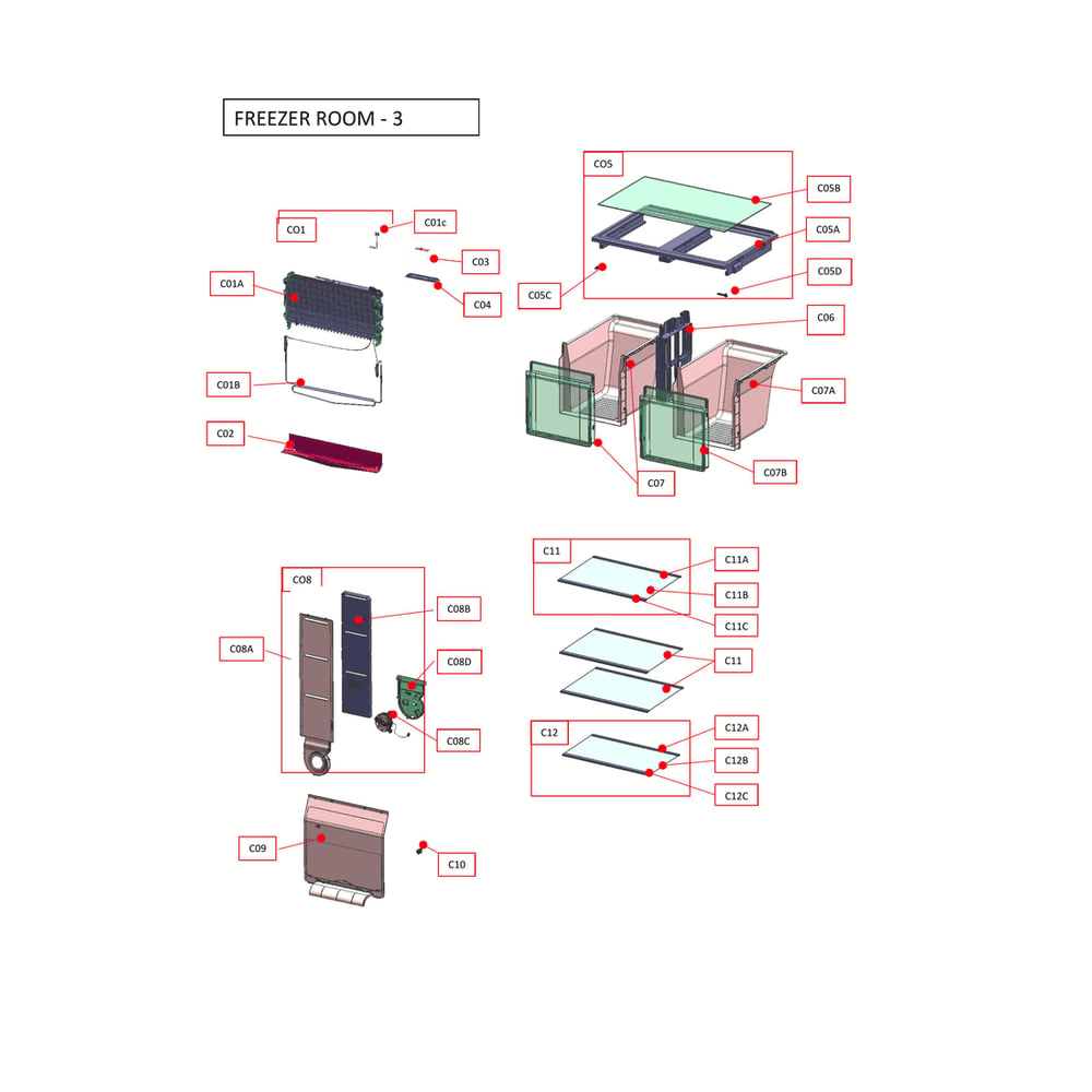 Freezer Room Diagram and Parts List for KRFU021AWE0  Kenmore Freezer