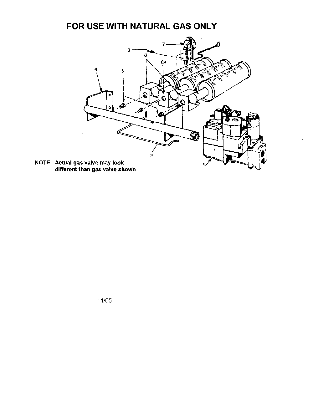 Natural gas burner and manifold Diagram and Parts List for 229965530  Kenmore Water Heater