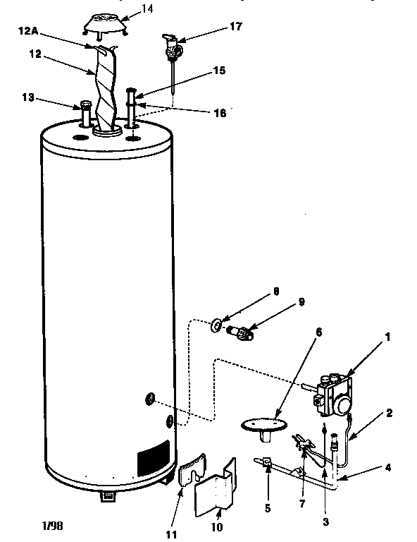 Replacement parts Diagram and Parts List for 220374500  Kenmore Water Heater