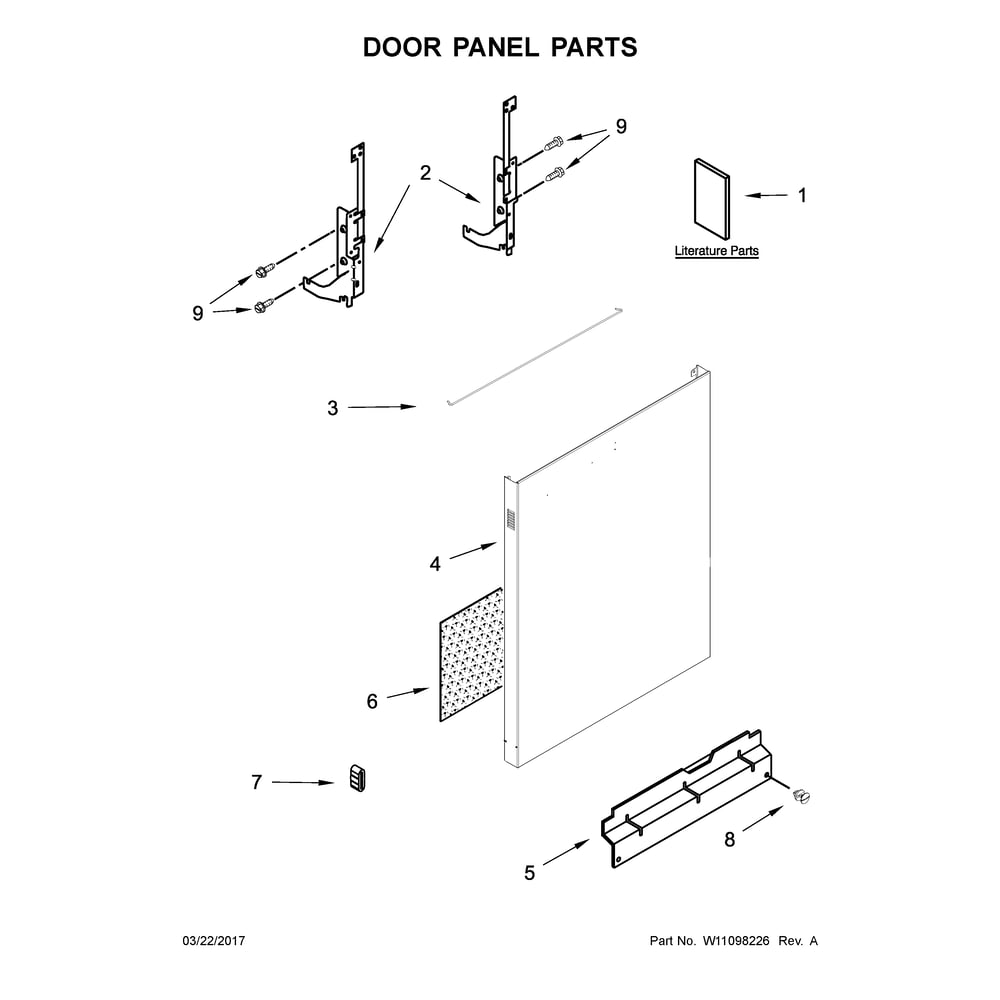 Door Panel Parts Diagram and Parts List for 2217382N710  Kenmore Dishwasher