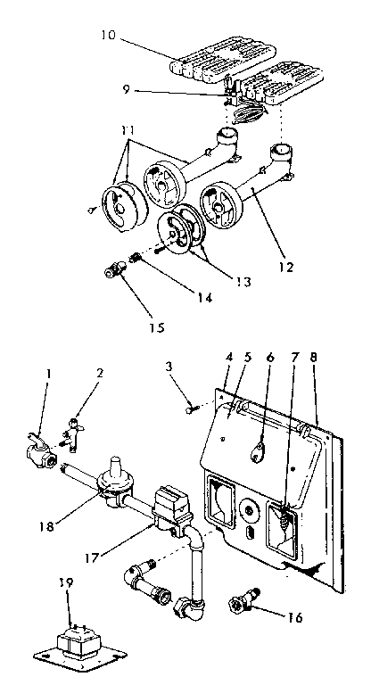 Burner & manifold Diagram and Parts List for 229127  Kenmore Water Heater
