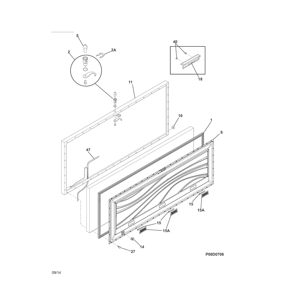 Door Diagram and Parts List for 25317802410  Kenmore Freezer