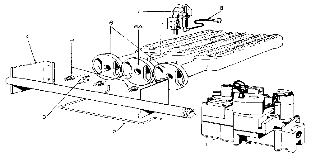 Gas burners and manifold parts Diagram and Parts List for 229960090  Kenmore Water Heater