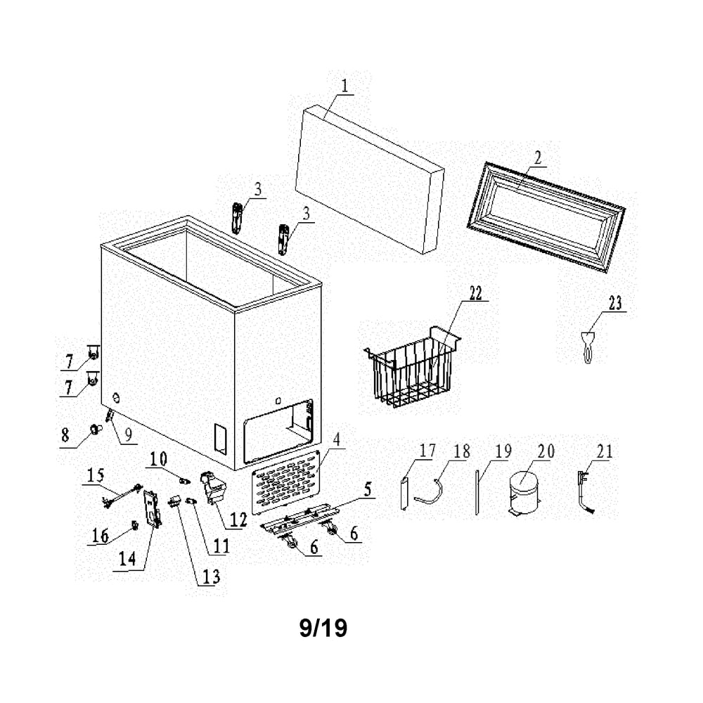 Freezer Diagram and Parts List for 11117182910  Kenmore Freezer