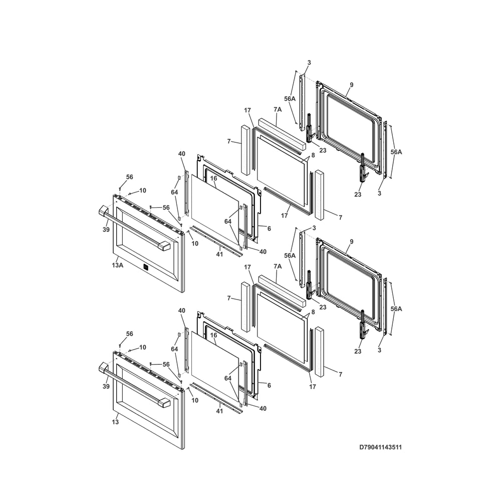 Doors Diagram and Parts List for 79041143511  Kenmore Wall Oven