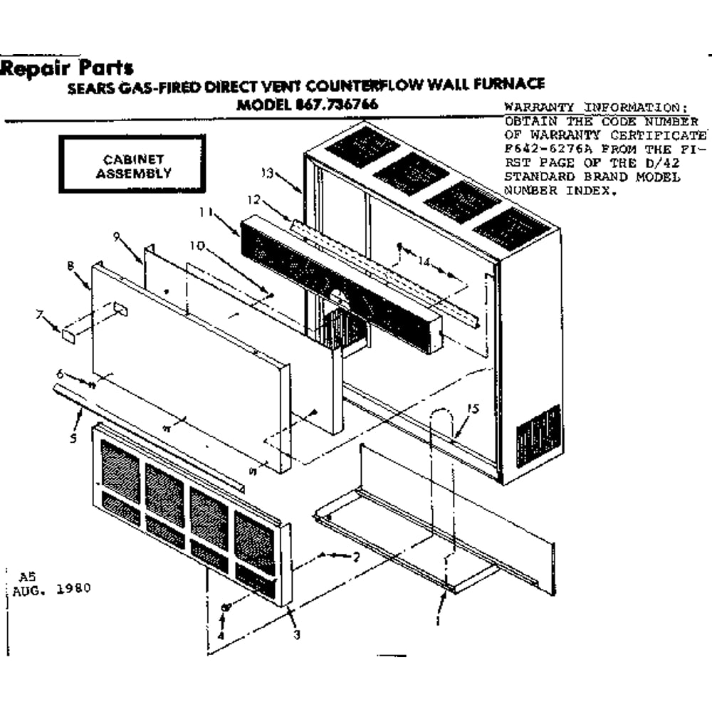 Cabinet Assembly Diagram and Parts List for 867736766  Kenmore Furnace