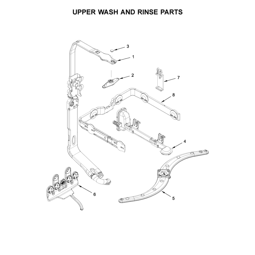 Upper Wash And Rinse Parts Diagram and Parts List for 2214799N512  Kenmore Dishwasher