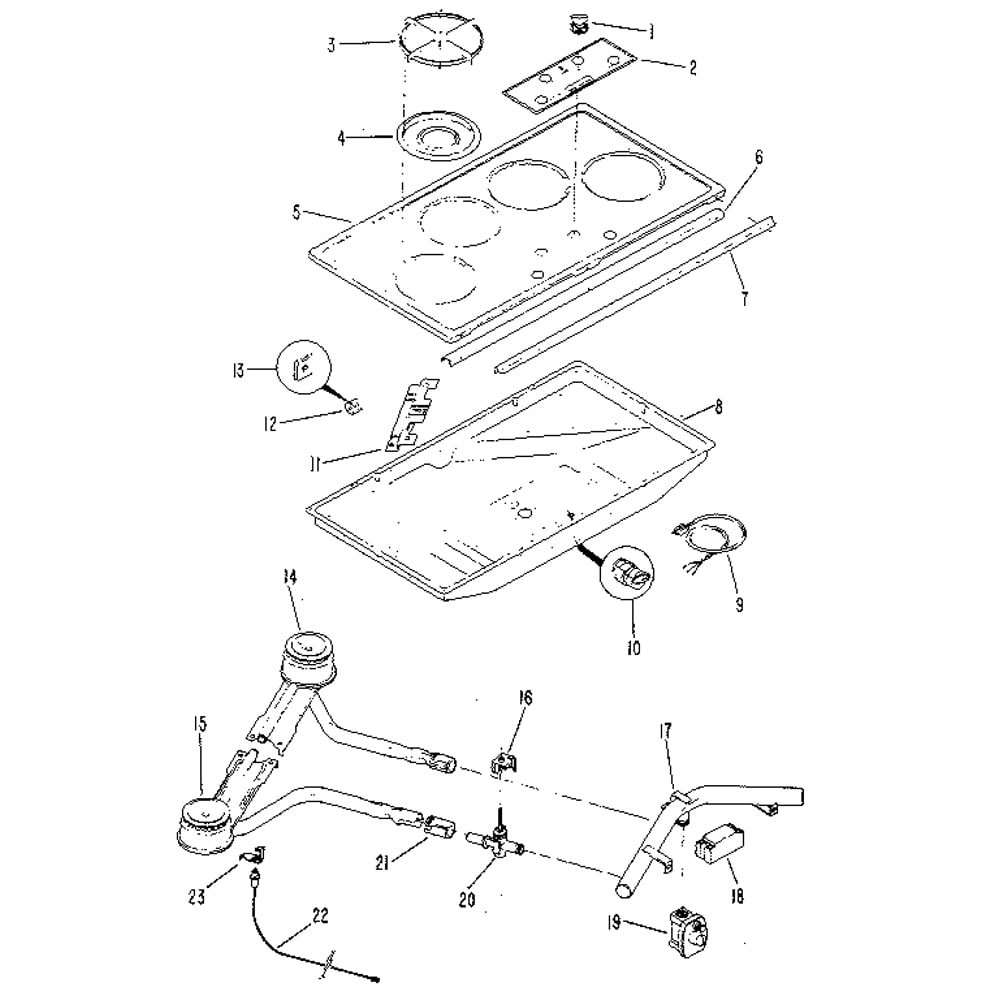 36" Gas Built-In Surface Unit - Electric Ignition Diagram and Parts List for 12202 1988 Kenmore Cooktop