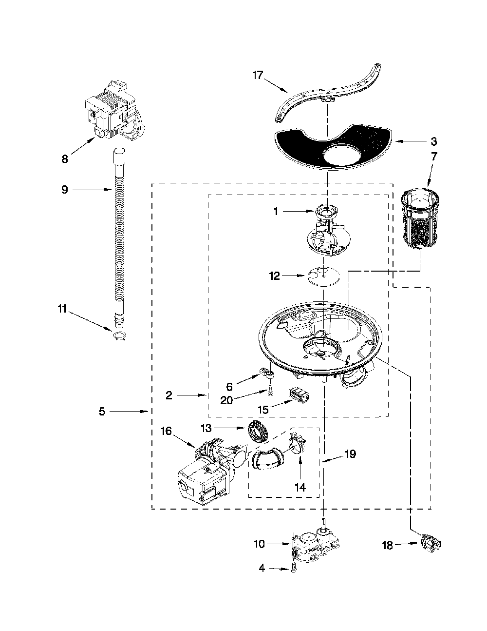 Pump and motor parts Diagram and Parts List for 66213032K112  Kenmore Dishwasher