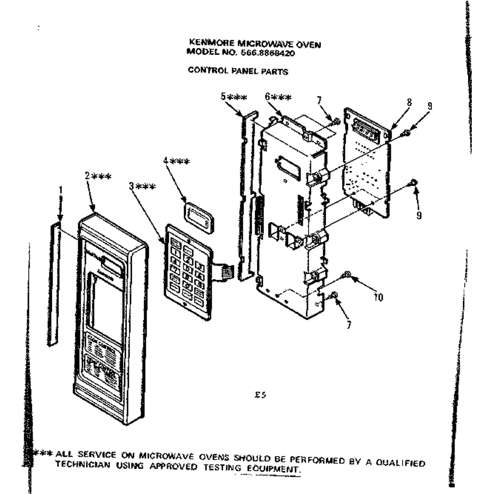 Control Panel Parts Diagram and Parts List for 5668868420  Kenmore Microwave