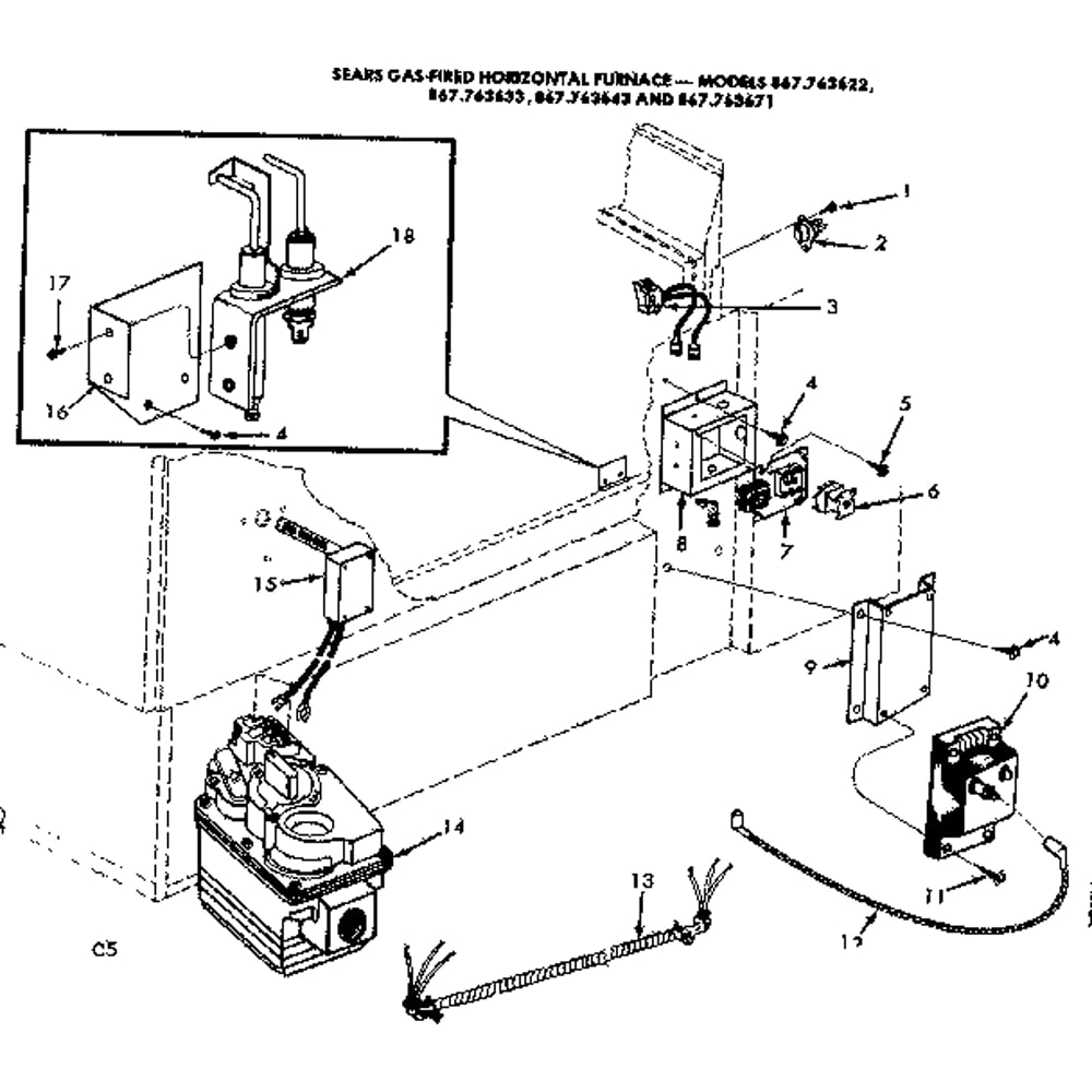 Control Box Diagram and Parts List for 867763633  Kenmore Furnace