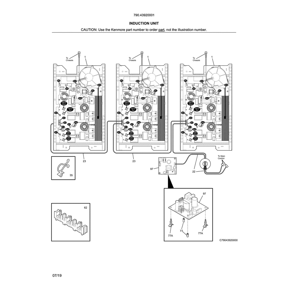 Induction Unit Diagram and Parts List for 79043920001  Kenmore Cooktop