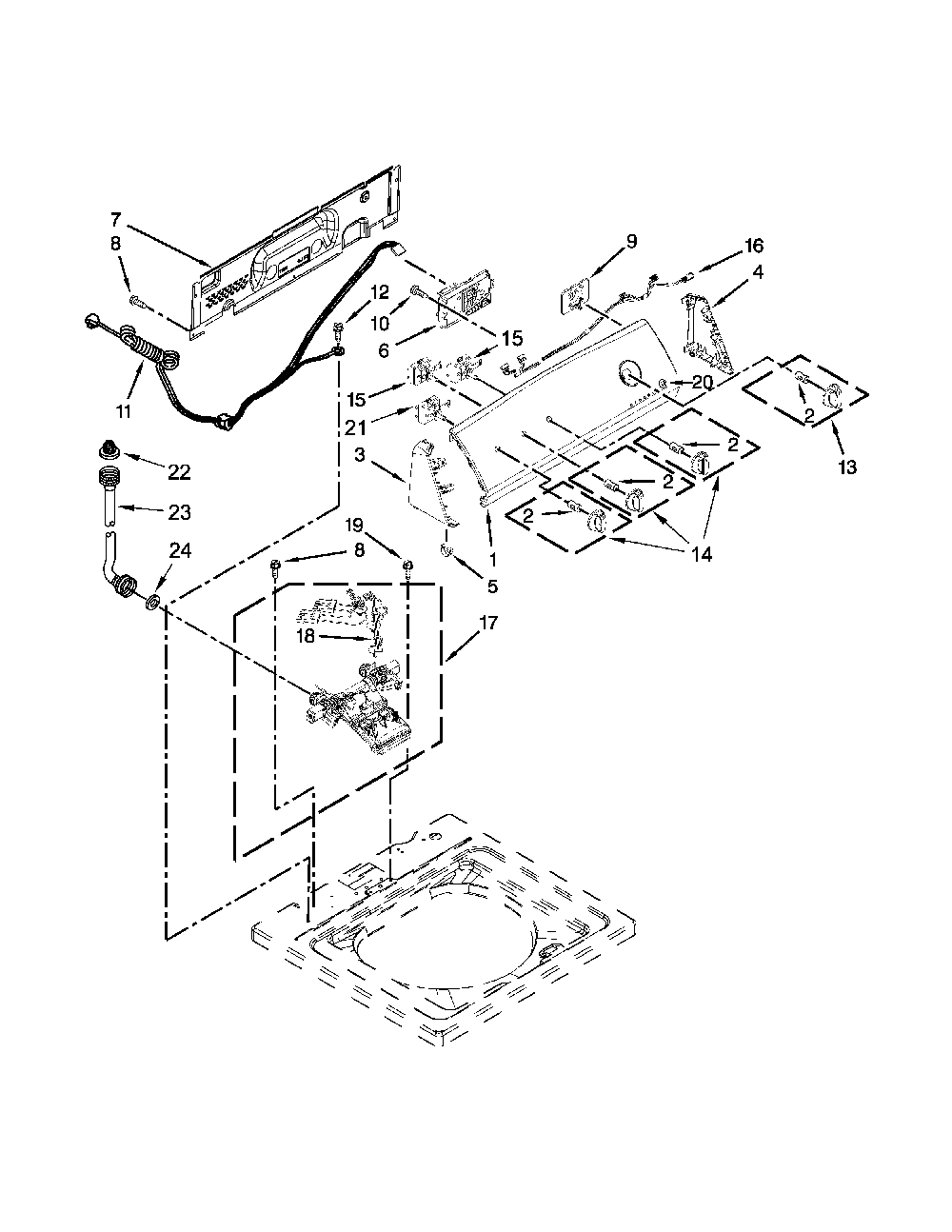 Controls and water inlet parts Diagram and Parts List for 7MKTWS300DW0  Kenmore Washer