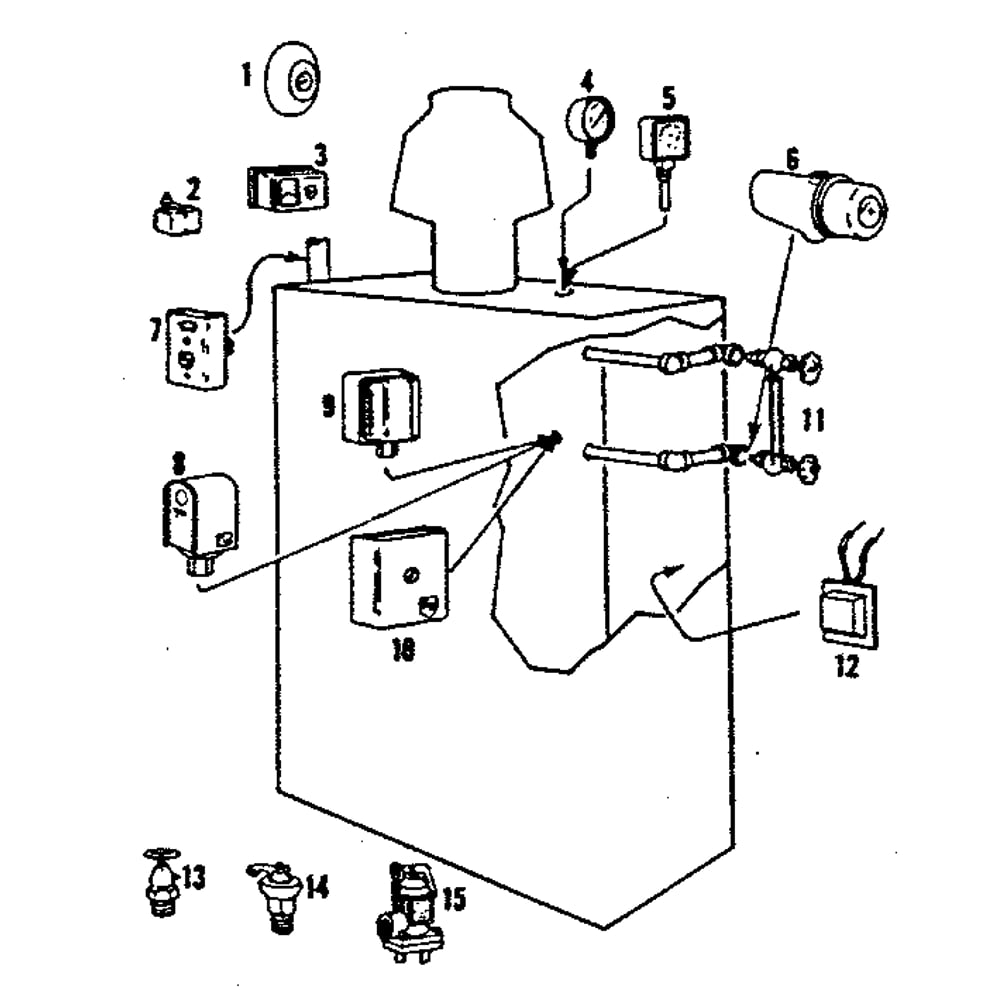 Boiler Controls Diagram and Parts List for 8676148  Kenmore Water Heater