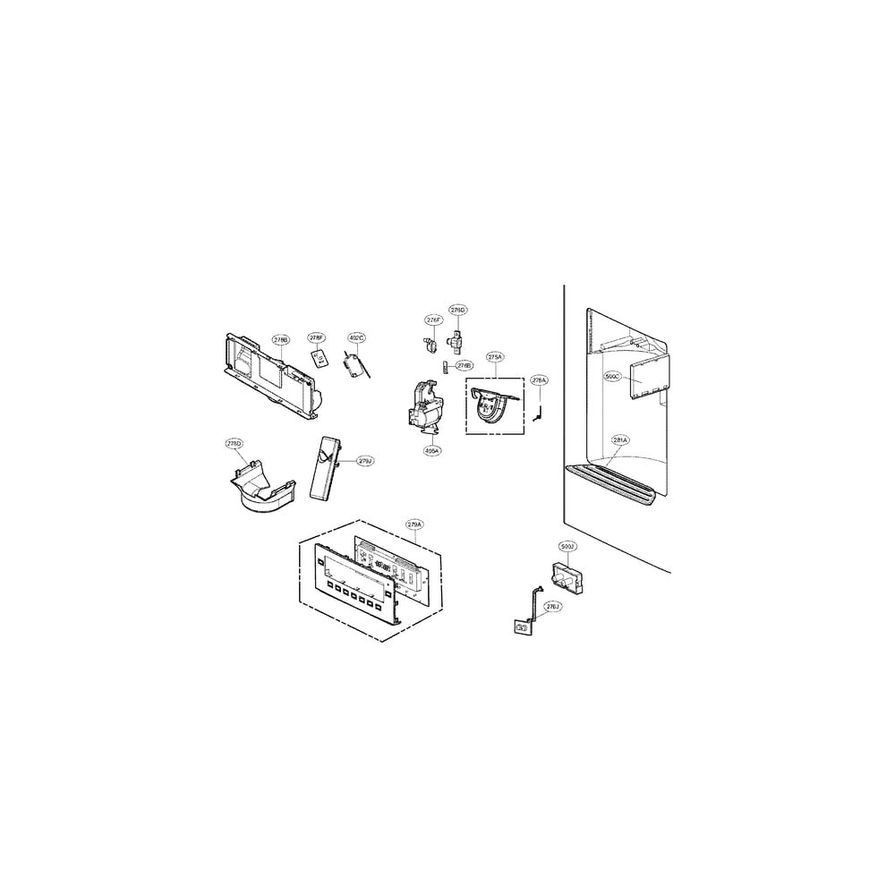 Dispenser Parts Diagram and Parts List for 79572069111  Kenmore Refrigerator