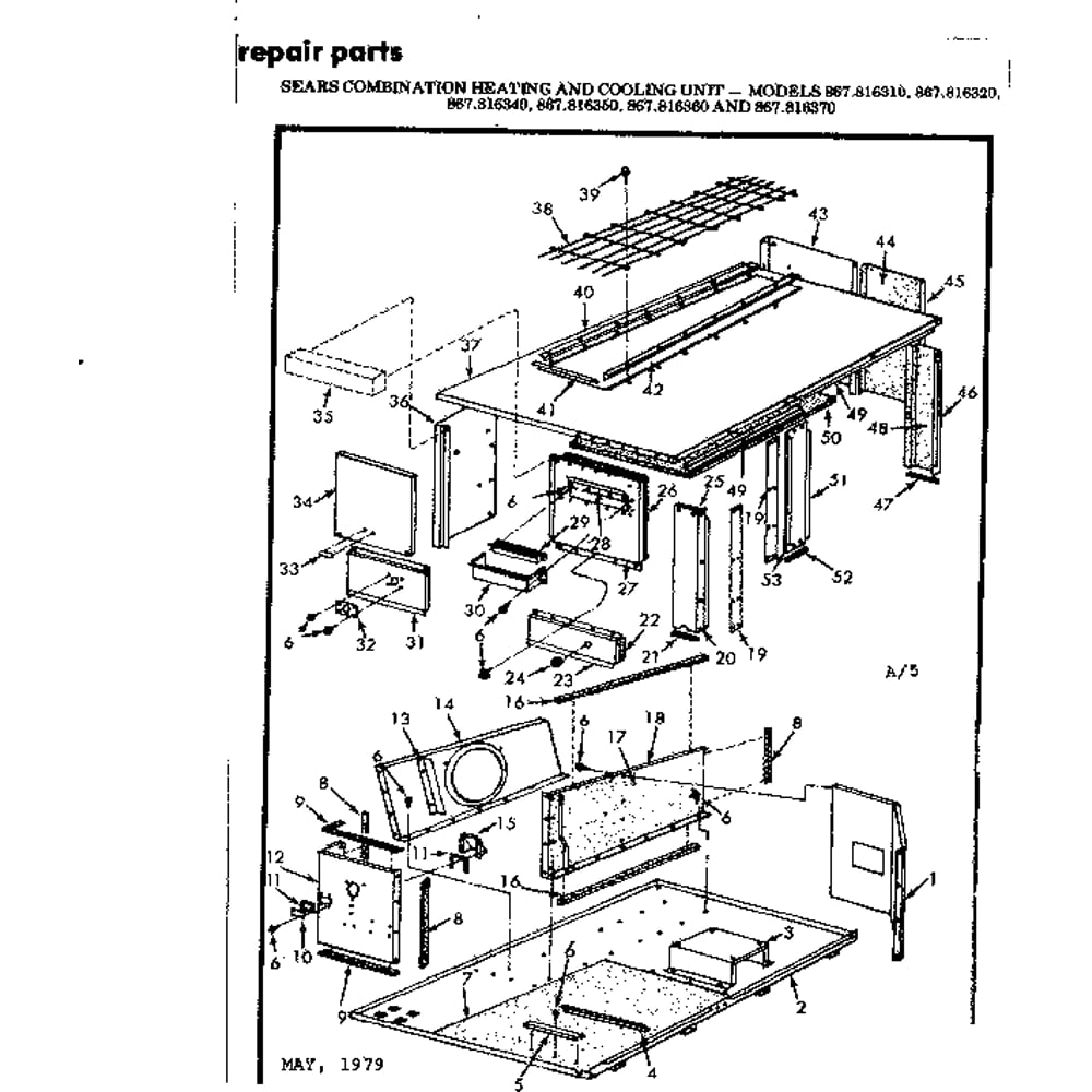 Cabinet Diagram and Parts List for 867816360  Kenmore Air Conditioner