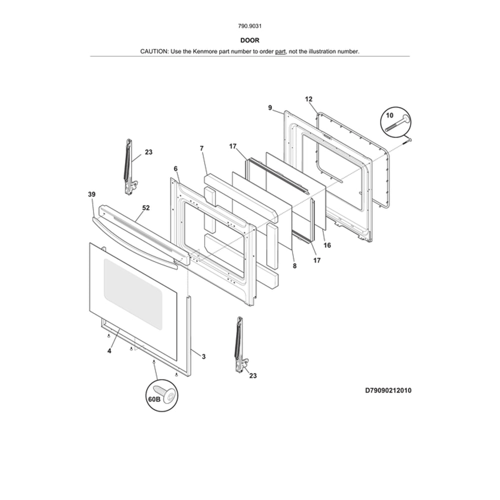 Door Diagram and Parts List for 79090312011  Kenmore Range