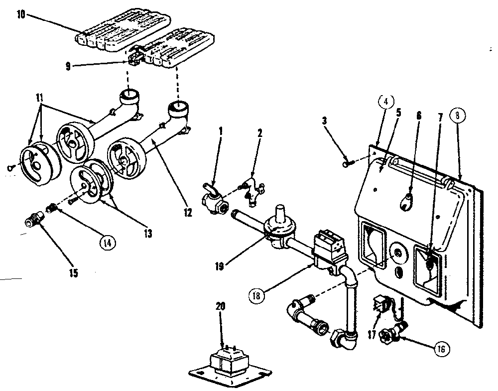 Burner and manifold assembly Diagram and Parts List for 229163  Kenmore Water Heater