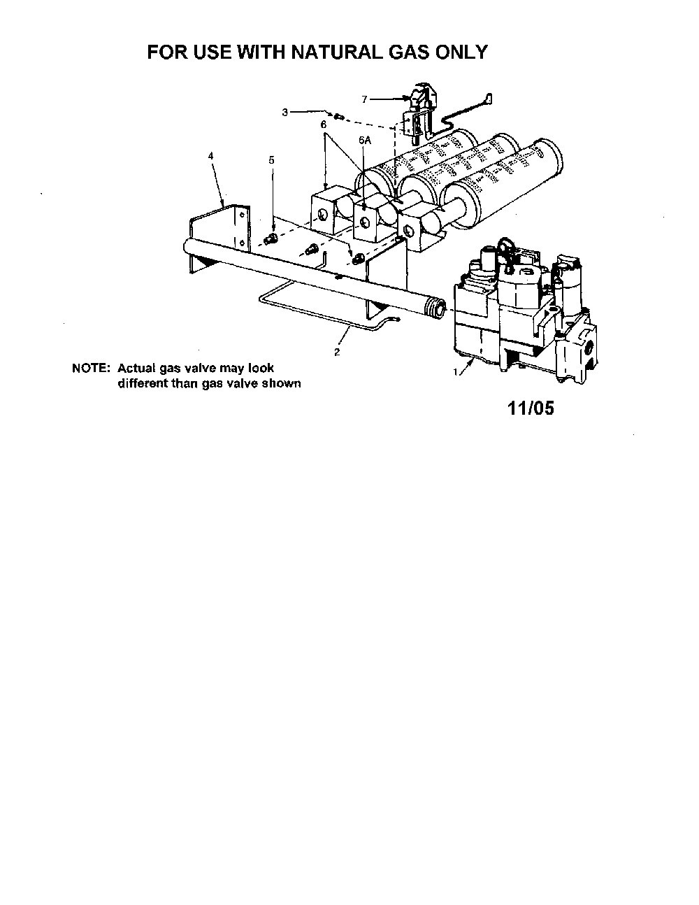 Natural gas burner and manifold Diagram and Parts List for 229965550  Kenmore Water Heater