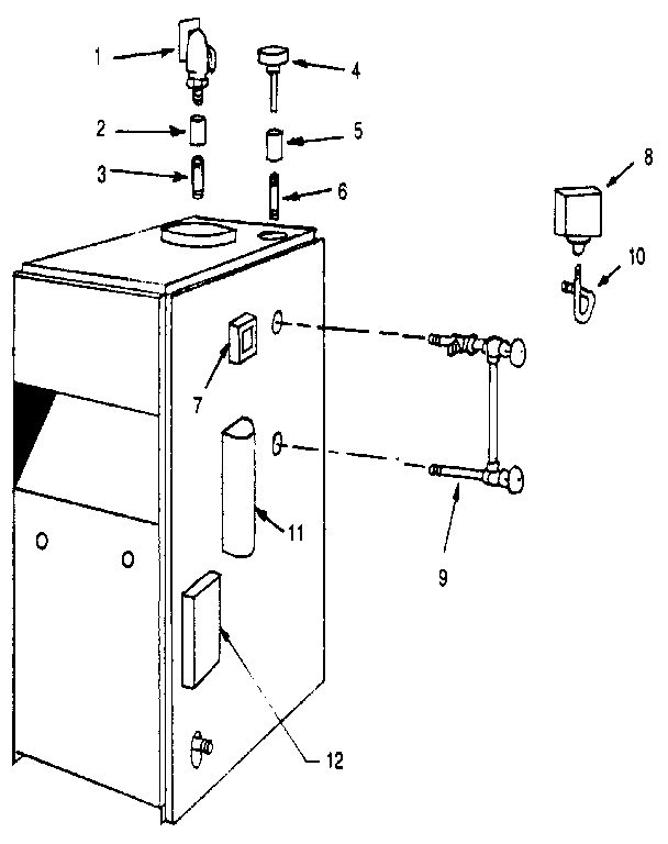 Boiler controls and piping Diagram and Parts List for 229960260-1990  Kenmore Water Heater