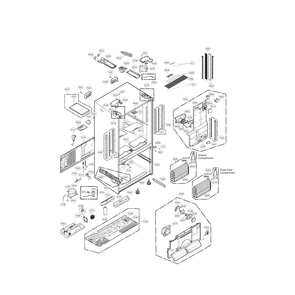 Case Parts Diagram and Parts List for 79572189315  Kenmore Refrigerator