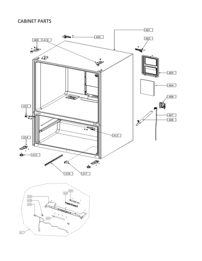 Cabinet Parts Diagram and Parts List for 11173025020  Kenmore Refrigerator