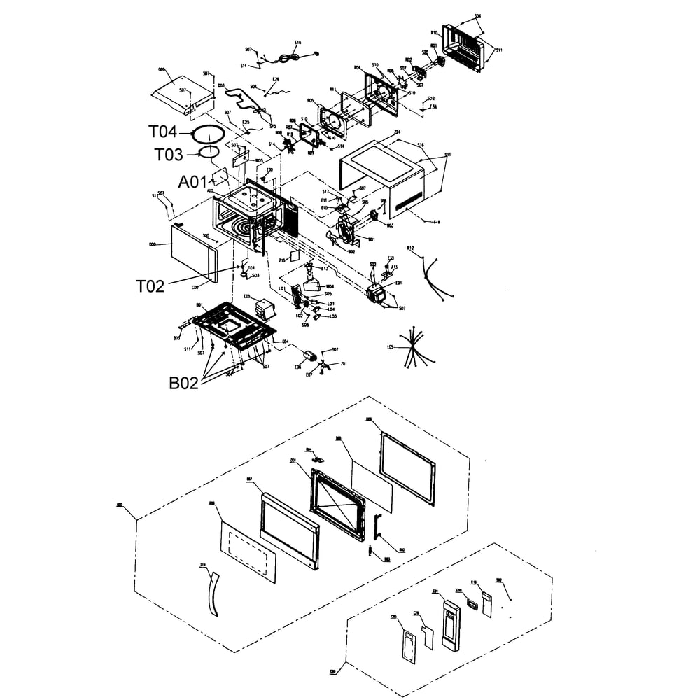 Cabinet Parts Diagram and Parts List for 40574153310  Kenmore Microwave