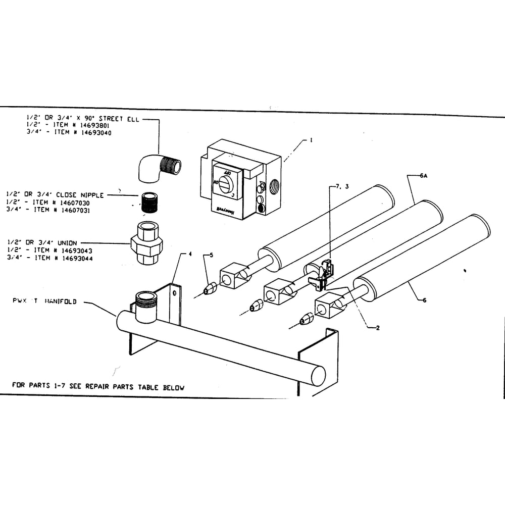 Natural Gas Burner/Manifold Assy Diagram and Parts List for KWX-9V  Kenmore Water Heater