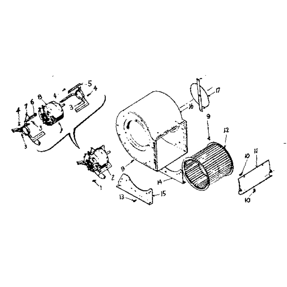 Blower Assembly Diagram and Parts List for 735401  Kenmore Furnace