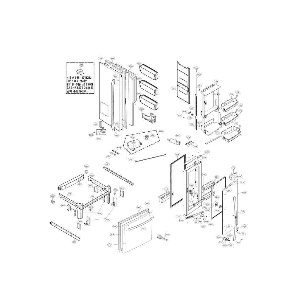 Door Parts Diagram and Parts List for 79572069313  Kenmore Refrigerator