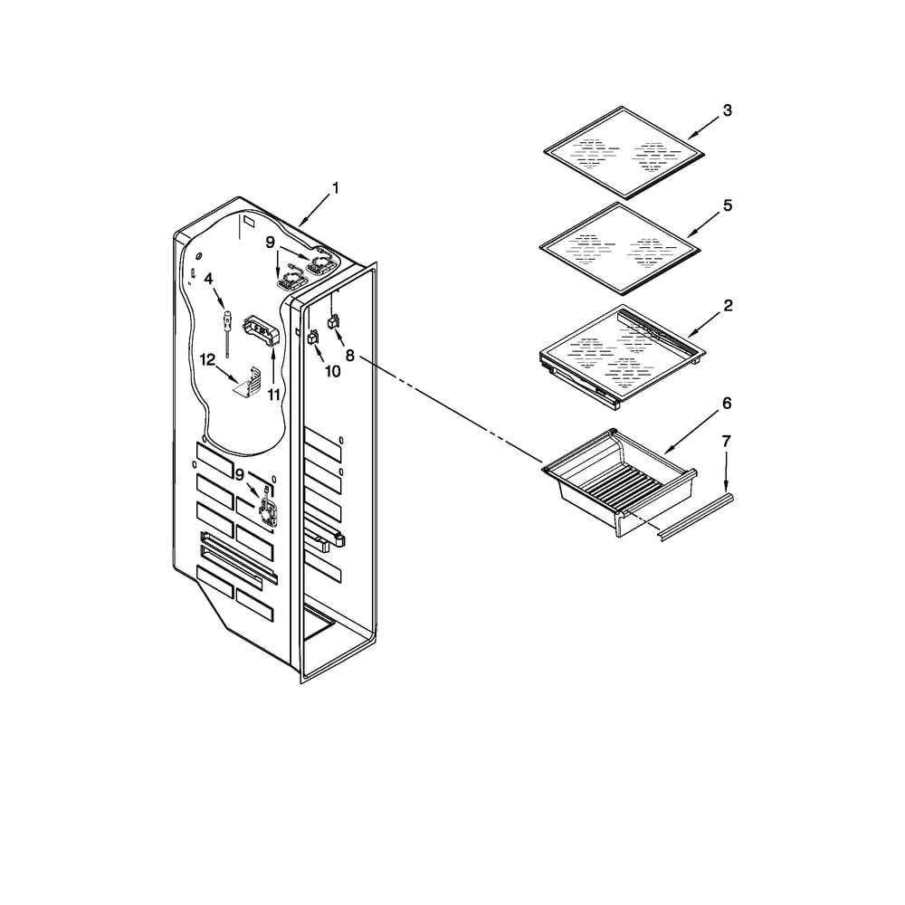 Freezer Liner Parts Diagram and Parts List for 10651159112  Kenmore Refrigerator