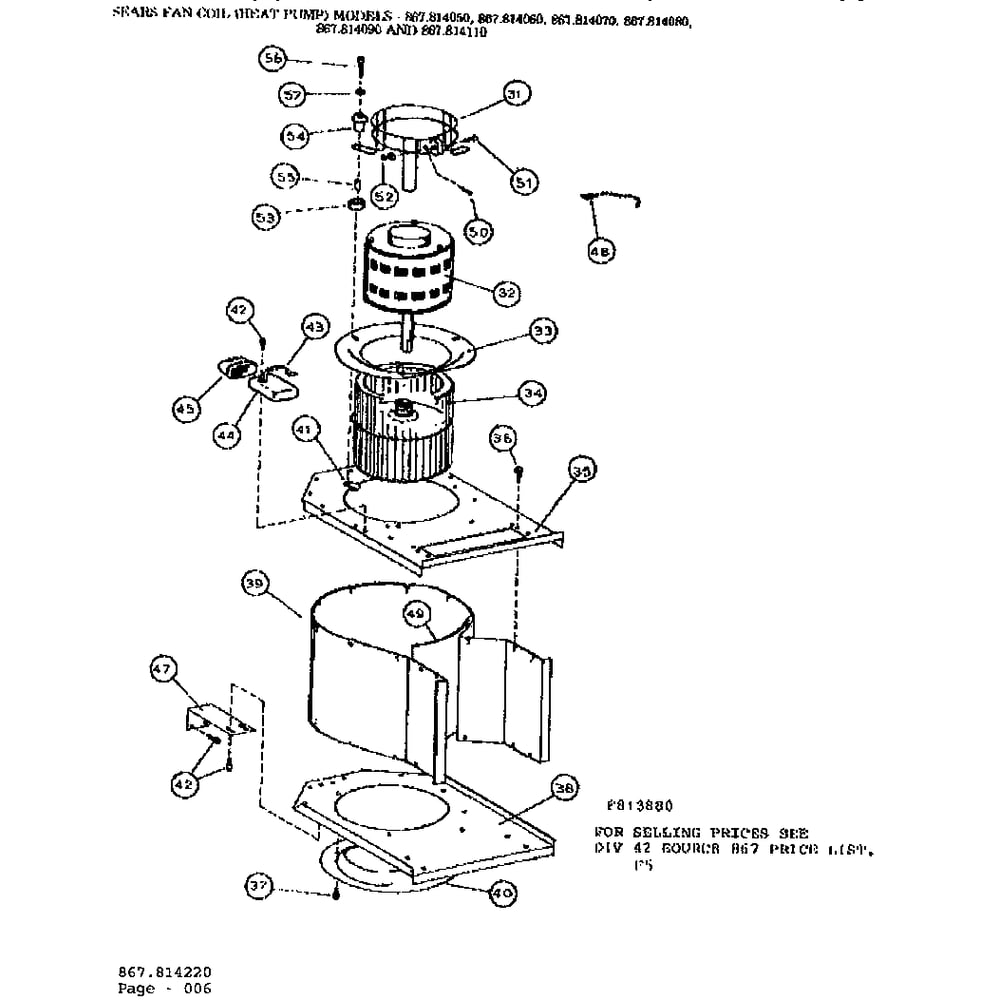 Blower Assembly/814050 Diagram and Parts List for 867814080  Kenmore Air Conditioner
