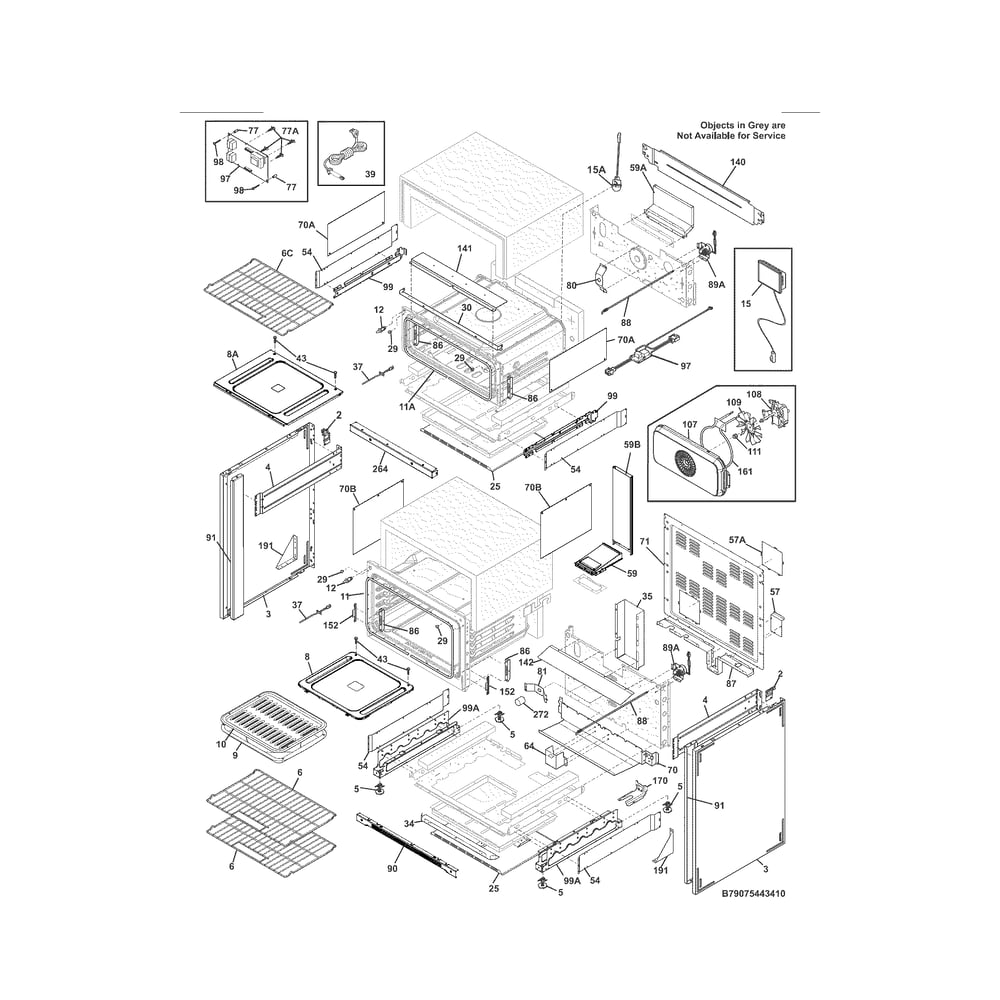 Body Diagram and Parts List for 79075423410  Kenmore Range