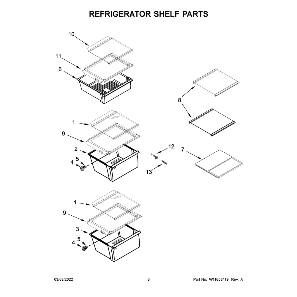 Refrigerator Shelf Parts Diagram and Parts List for 10651339716  Kenmore Refrigerator