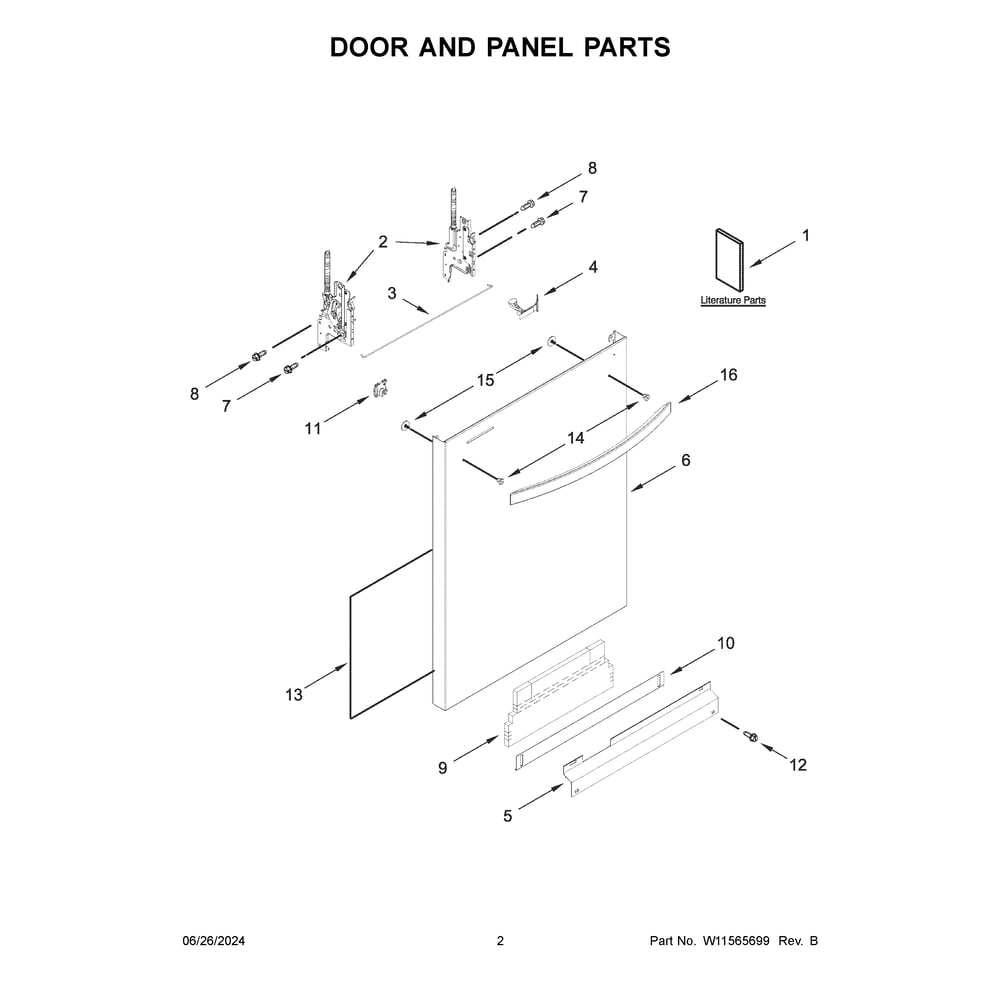Door And Panel Parts Diagram and Parts List for 66514145N120  Kenmore Dishwasher