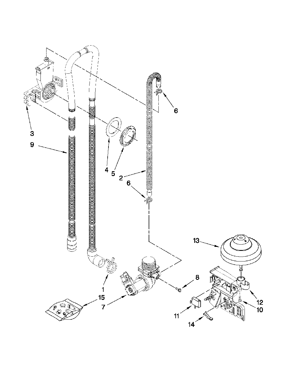 Fill, drain and overfill parts Diagram and Parts List for 66213032K112  Kenmore Dishwasher