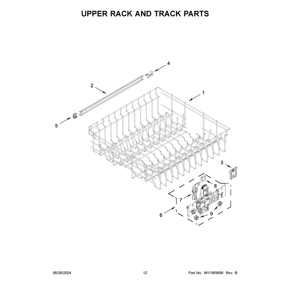 Upper Rack And Track Parts Diagram and Parts List for 66514145N120  Kenmore Dishwasher