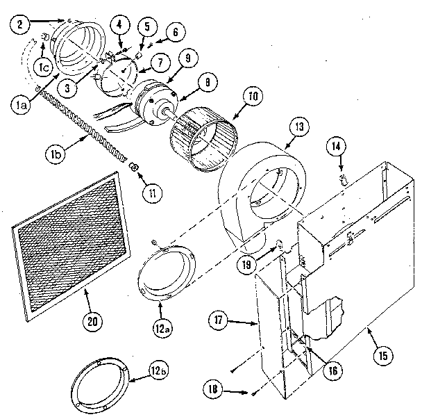 Blower/plenum assembly Diagram and Parts List for 22305 1988 Kenmore Miscellaneous