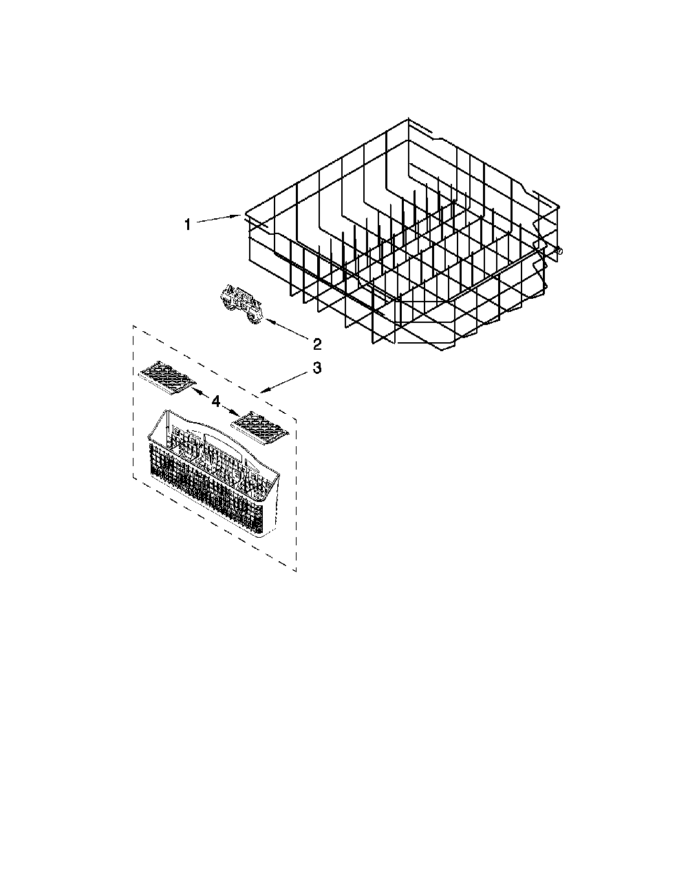 Lower rack parts Diagram and Parts List for 66213032K112  Kenmore Dishwasher