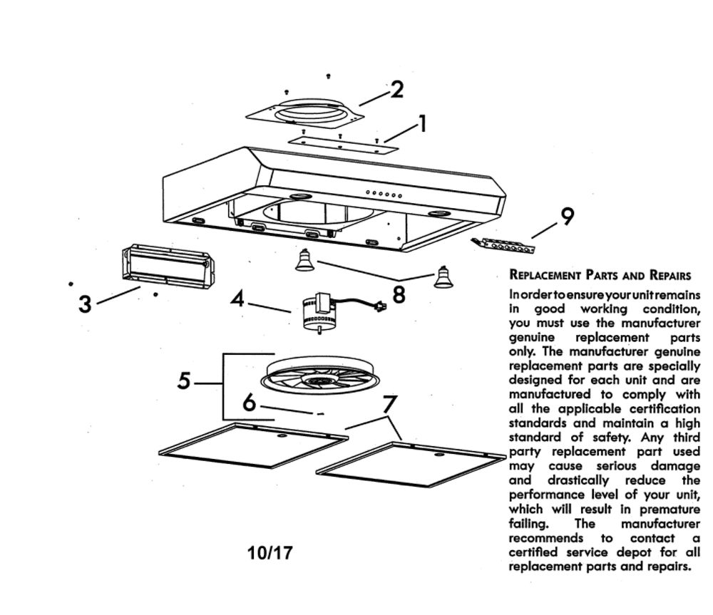 Range Hood Diagram and Parts List for 23351283710  Kenmore Range Hood
