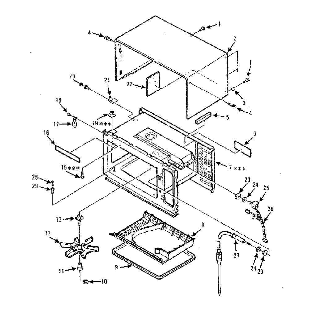 Cabinet Parts Diagram and Parts List for 5668832980  Kenmore Microwave