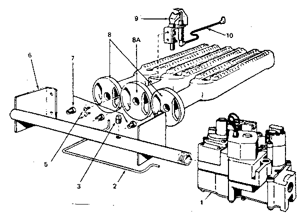 Gas burners and manifold Diagram and Parts List for 229963250  Kenmore Water Heater