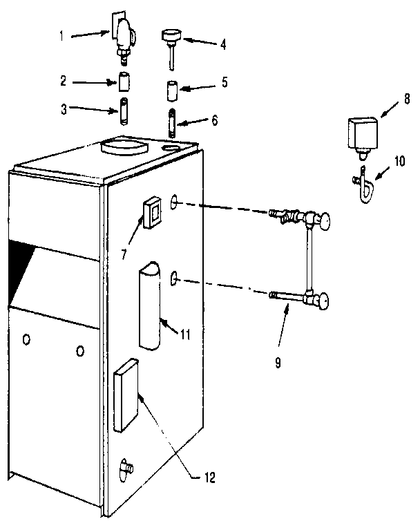 Boiler controls and piping Diagram and Parts List for 229960280-1990  Kenmore Water Heater